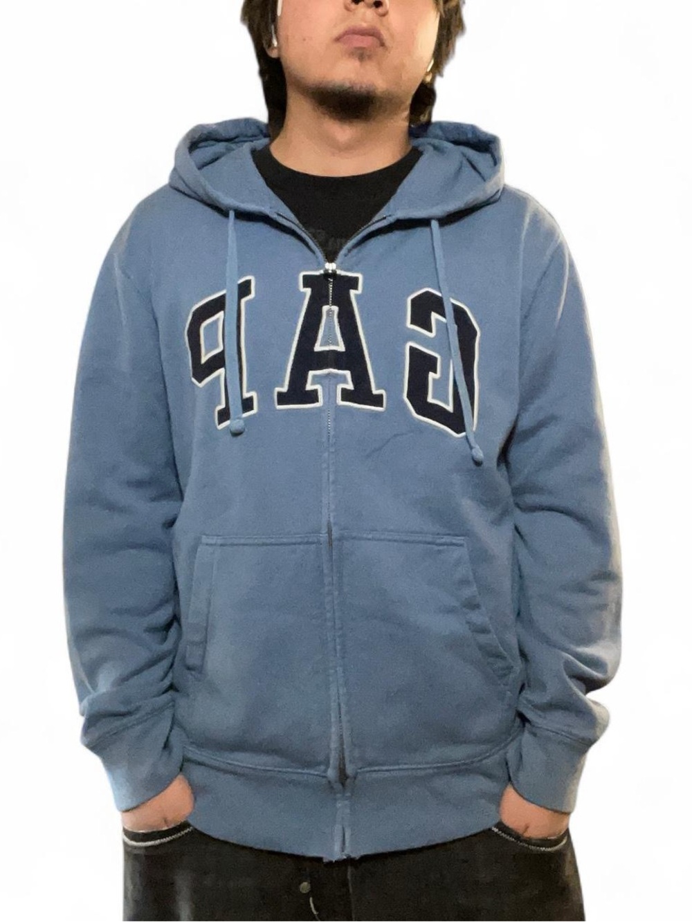 GAP‎ Arch Logo Full-Zip Fleece Hoodie in Blue Medium